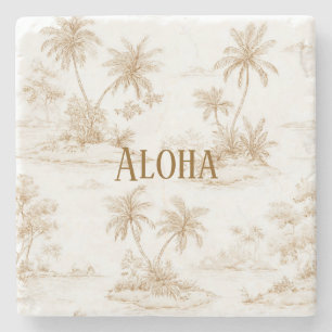 Crème Bruine Aloha Tropisch Eiland Palmbomen Stenen Onderzetter