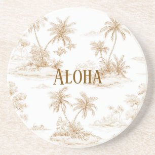 Crème Bruine Aloha Tropisch Eiland Palmbomen Zandsteen Onderzetter
