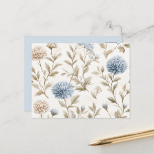 Crème Bruine Blauwe Bloemen Liefde Briefkaart