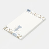 Crème Bruine Blauwe Bloemen Monogram Eerste Letter Post-it® Notes (Schuin)