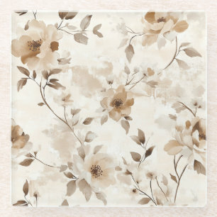 Crème Bruine Bloemen Glazen Onderzetter