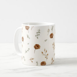 Crème Bruine Bloemen Koffiemok