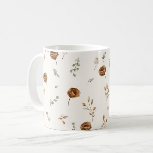 Crème Bruine Bloemen Koffiemok (Voorkant links)