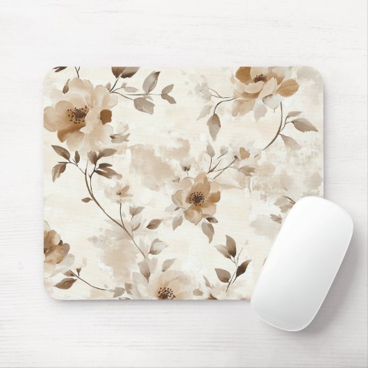 Crème Bruine Bloemen Muismat (Met muis)