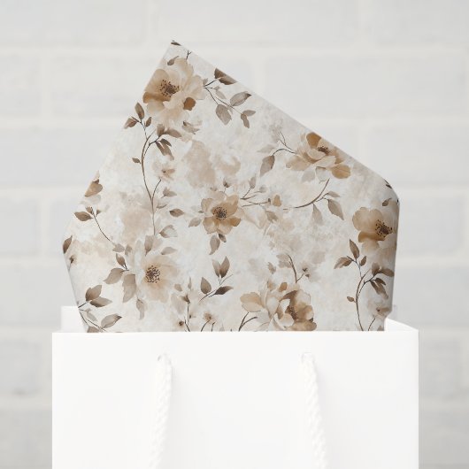 Crème Bruine Bloemen Verjaardag Tissuepapier (Cadeauzakje)