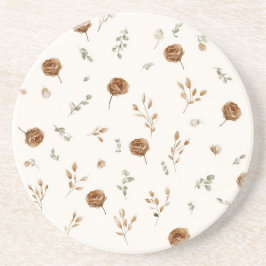 Crème Bruine Bloemen Zandsteen Onderzetter
