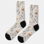 Crème Bruine Cacao Bloemen Sokken (Links)