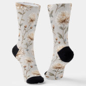 Crème Bruine Cacao Bloemen Sokken (Gebogen)