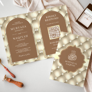 Crème Bruine Gepluimde Patroon QR Code Moslim Trou