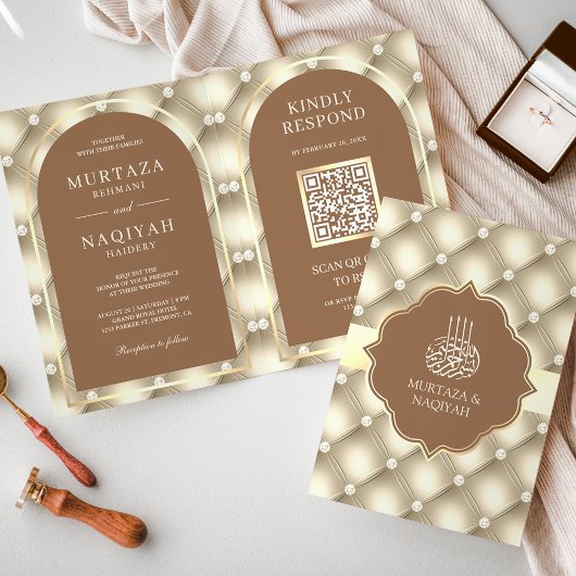 Crème Bruine Gepluimde Patroon QR Code Moslim Trou