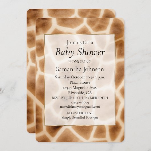 Crème Bruine Giraffe Dierenprint Kaart (Voorkant / Achterkant)