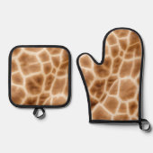 Crème Bruine Giraffe Dierenprint Ovenwant & Pannenlap Set (Voorkant)