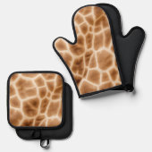 Crème Bruine Giraffe Dierenprint Ovenwant & Pannenlap Set (Voorkant / Achterkant)