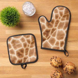 Crème Bruine Giraffe Dierenprint Ovenwant & Pannenlap Set