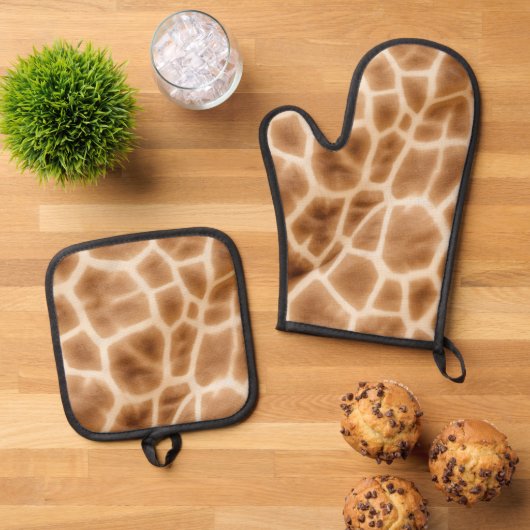 Crème Bruine Giraffe Dierenprint Ovenwant & Pannenlap Set (Top down)