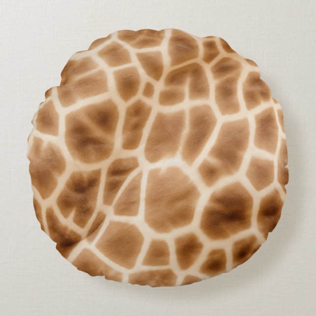 Crème Bruine Giraffe Dierenprint Rond Kussen (Voorkant)