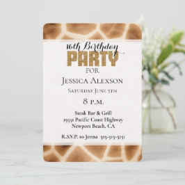 Crème Bruine Giraffe Goud Glitter Feest Kaart