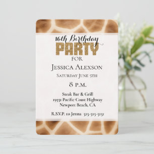 Crème Bruine Giraffe Goud Glitter Feest Kaart