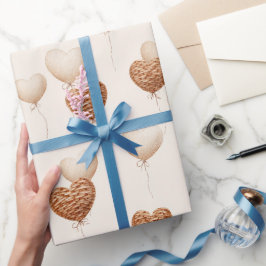 Crème Bruine Hart Ballonnen Liefde in de Lucht Cadeaupapier