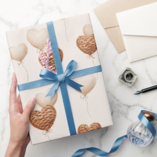Crème Bruine Hart Ballonnen Liefde in de Lucht Cadeaupapier