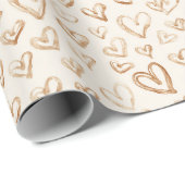 Crème Bruine Harten Bruiloftsfeest Cadeaupapier (Rol Hoek)
