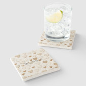 Crème & Bruine Harten Stenen Onderzetter (Zijkant)