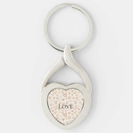 Crème Bruine Harten Valentijnsdag Liefde Sleutelhanger (Voorkant)