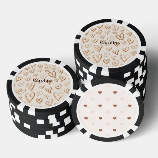 Crème Bruine Harten Valentijnsdag Poker Chips (Opstapeling)