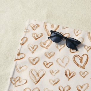 Crème Bruine Harten Valentijnsdag Strandlaken
