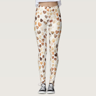Crème Bruine Perzik Koffiebonen Hartjes  Leggings