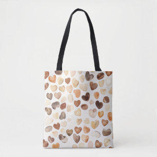 Crème Bruine Perzik Koffiebonen Hartjes Tote Bag