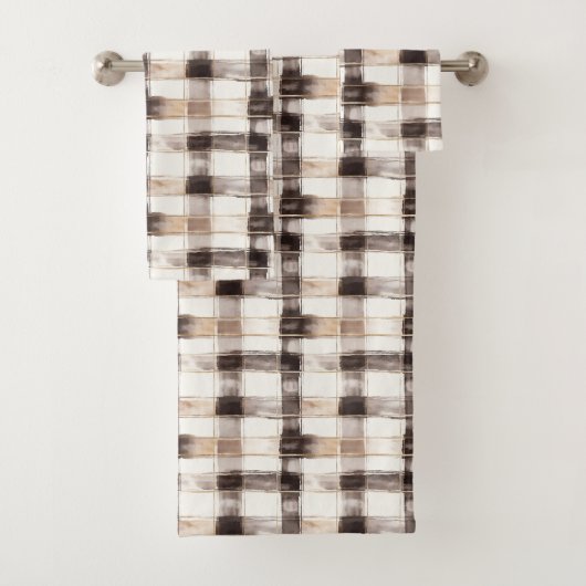 Crème Bruine Schotse Strepen Bad Handdoek (Insitu)