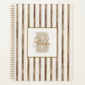 Crème Bruine Strepen Monogram Eerste Letter Naam Planner (Voorkant)
