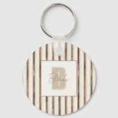 Crème Bruine Strepen Monogram Eerste Letter Naam Sleutelhanger (Voorkant)