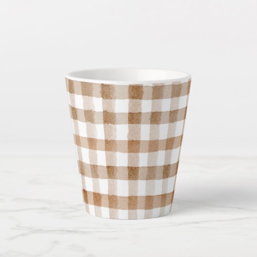 Crème Bruine Strepen Tan Geruit Latte Mok (Voorkant)