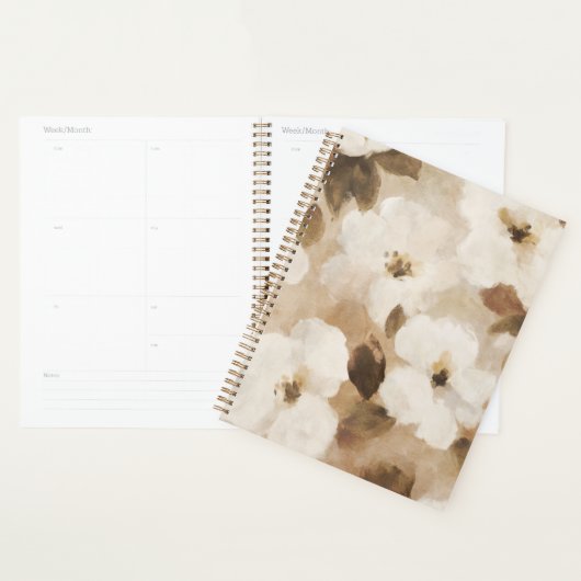 Crème Bruine Tane Abstracte Bloemen Planner (Display)