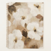 Crème Bruine Tane Abstracte Bloemen Planner (Voorkant)