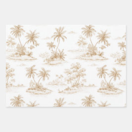 Crème Bruine Tropisch Eiland Palmbomen Trouwen Inpakpapier Vel