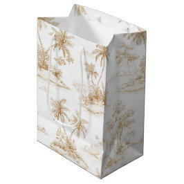 Crème Bruine Tropisch Eiland Palmbomen Trouwen Medium Cadeauzakje