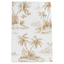 Crème Bruine Tropisch Eiland Palmbomen Trouwen Medium Cadeauzakje