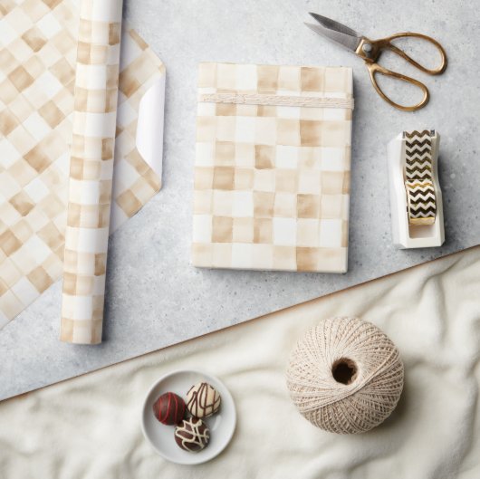Crème Bruine Vierkanten Verjaardag Cadeaupapier (Crafts)