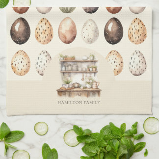 Crème & Bruine Vintage Keuken Familienaam Theedoek