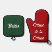 Creme Brulee Grappig Kerstcadeau Rood Groen Ovenwant & Pannenlap Set (Voorkant)