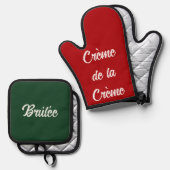 Creme Brulee Grappig Kerstcadeau Rood Groen Ovenwant & Pannenlap Set (Voorkant / Achterkant)