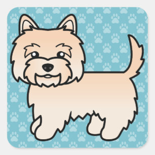 Crème Cairn Terrier Cartoon Hond Illustratie Blauw Vierkante Sticker