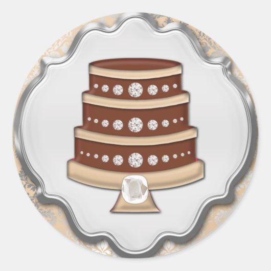 Crème Cake Couture Damask Ronde Bakkerij Label (Voorkant)