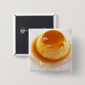 Crème caramel soort pudding met karamel vierkante button 5,1 cm (Voorkant /achterkant)