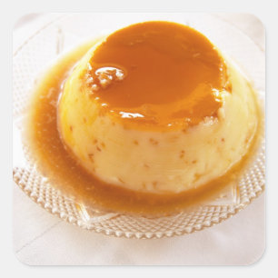 Crème caramel soort pudding met karamel vierkante sticker