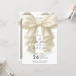 Crème Cascade Ruffle Bow Classy Baby shower Kaart
