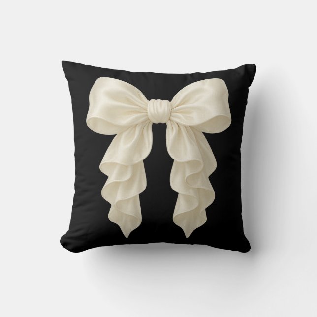 Crème Cascade Ruffle Bow Trendy Posh Girly Kussen (Voorkant)